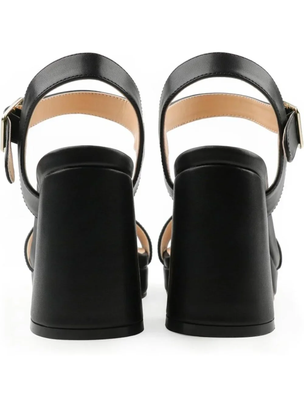 Women's Black Square Open Toe Adjustable Ankle Strap Chunky Block Heel Sandals